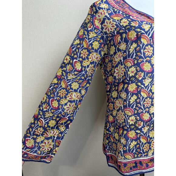 Tolani Size M 100% Silk Multi Color V Neck Long Sleeve Tunic Top Boho - Picture 4 of 14